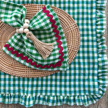 Load image into Gallery viewer, Green Gingham Frill Placemats