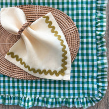 Load image into Gallery viewer, Green Gingham Frill Placemats